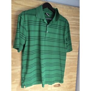 Nike Golf Dri-Fit Polo Shirt Men's M Green White Striped Short Sleeve Athletic